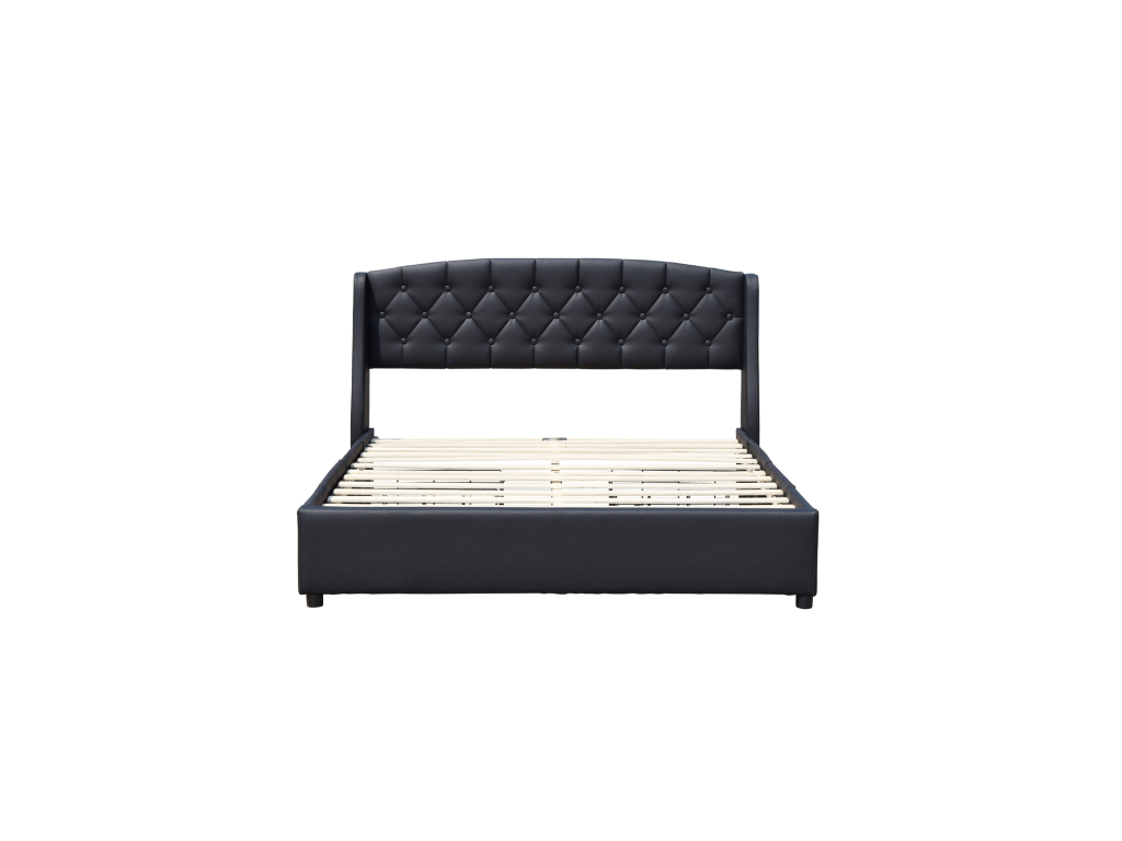 Calmetop - Sturdy and Comfortable 140x190 Bed with Slatted Base, 4 Drawers, Headboard, Black, 4 cm Legs - 13 cm Wide 09243WHAL