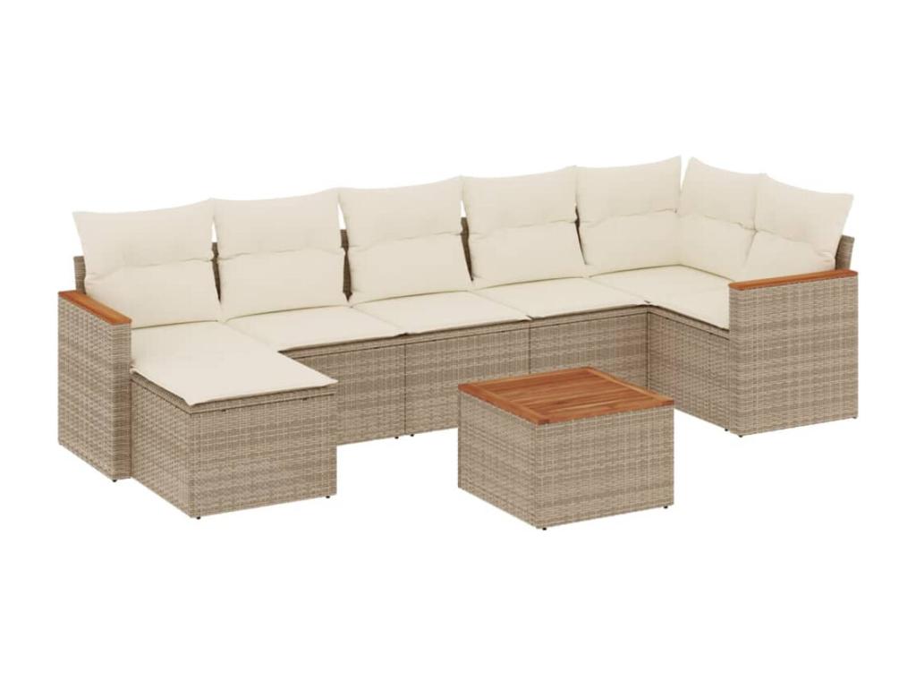8-piece garden furniture set with cushions, beige woven resin, 34318QNOO