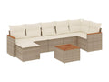 8-piece garden furniture set with cushions, beige woven resin, 34318QNOO