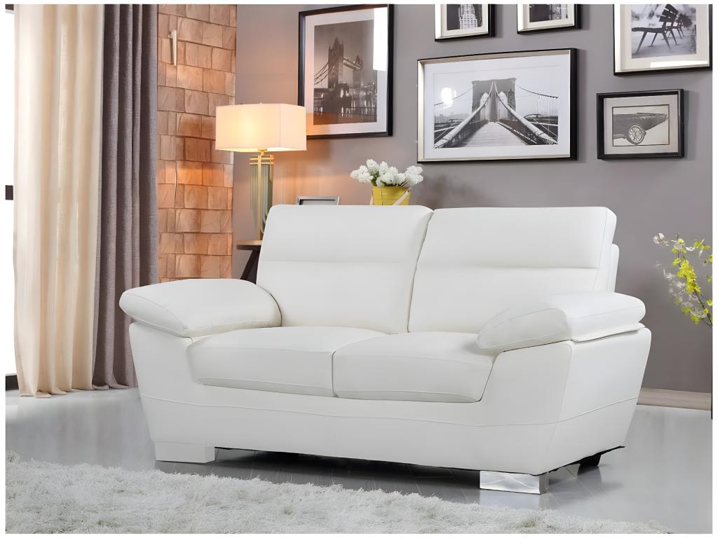 Calmetop fixed sofa in bonded leather and PVC - 169x88x90 cm - 2-seater - White 87272EOYT
