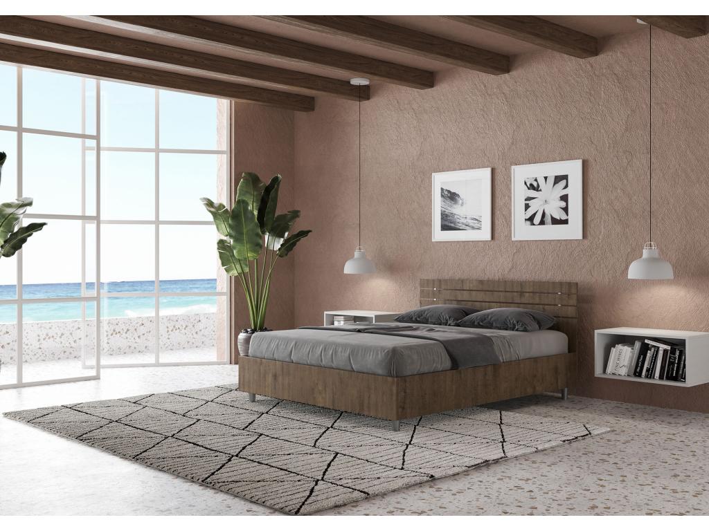 140x190cm Storage Bed with Straight Headboard and Walnut Slats Calmetop 37032ALCM