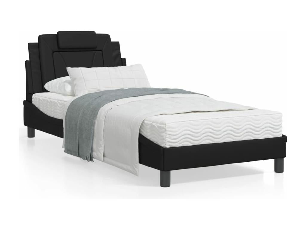 Bed with black mattress 90x190 faux leather 43981TDPE