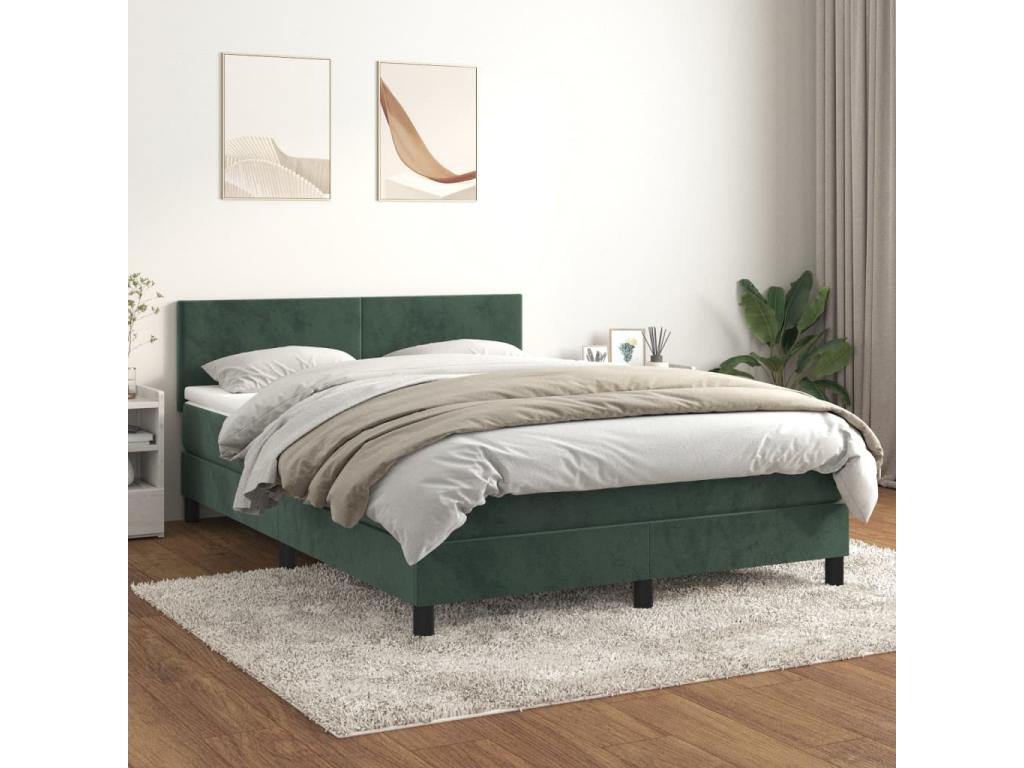 Upholstered bed base and mattress, dark green, 140x200cm, velvet, 09479ZGLR
