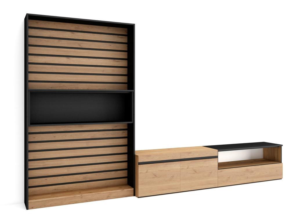 TV Unit Set 310x186x35cm For TVs up to 80" Complete Living Room Set Oak and Black 36645AYQB