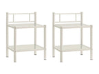 2-Piece Bedside Tables, White and Transparent, Metal and Glass, 30301MSSZ