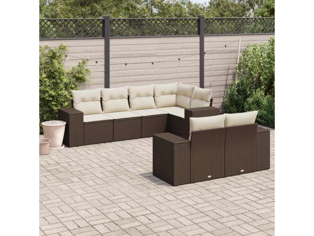 7-piece garden furniture set with cushions, brown woven resin 09600EQGN