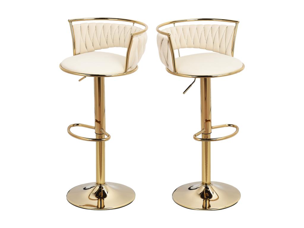 Set of 2 bar stools - Velvet - with gold base - beige 33051VZDD