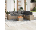 7-piece garden furniture set with cushions, beige wicker resin, 93390MCZM