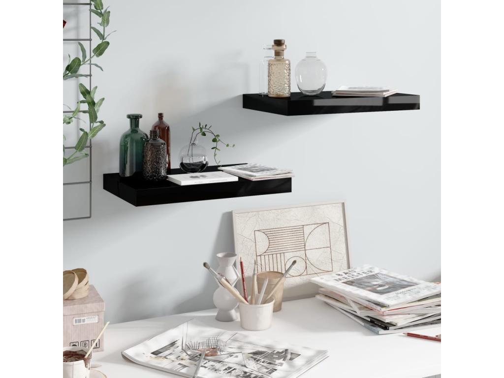 Nidchicshop 59017OJEW 2-Piece Floating Wall Shelf, Glossy Black, 40x23x3.8cm
