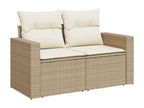 10-piece garden furniture set with cushions, beige woven resin, 87806SLBS