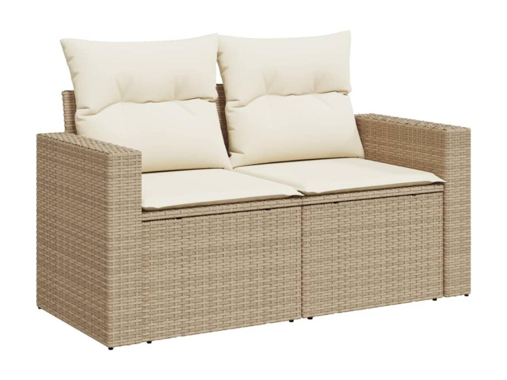 10-piece garden furniture set with cushions, beige woven resin, 87806SLBS