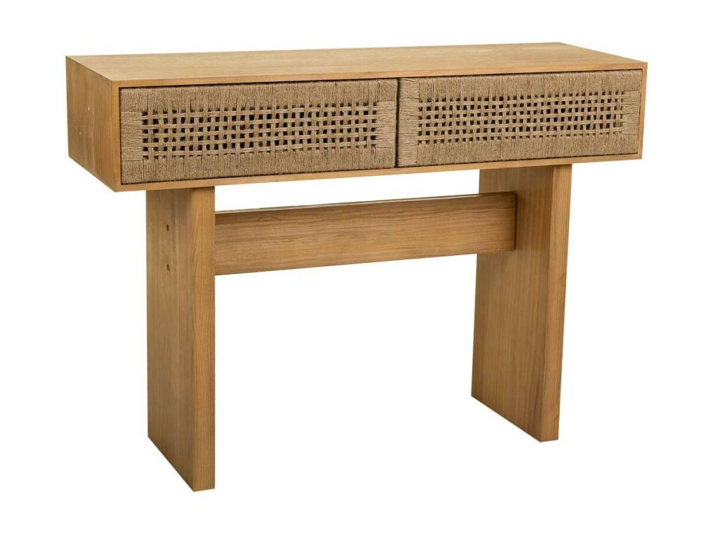 Console table in wood and brown braided rope, 110x36x77h, 58426IPOI