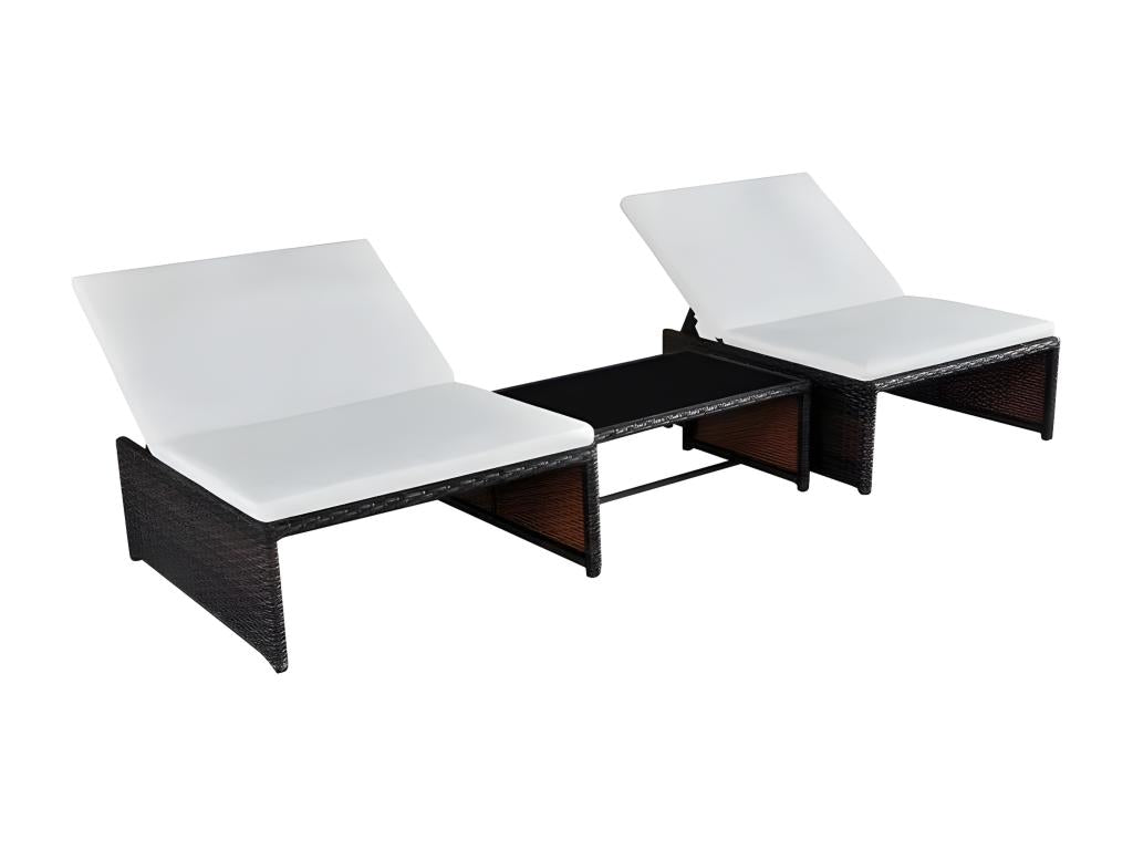 Set of 2 chairs and 1 table in white fabric and brown resin, Nidchicshop 65347KFZH