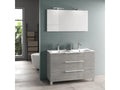 Calmetop 3-drawer grey bathroom vanity unit with double sink and LED mirror, 120cm wide, 18185LDKC