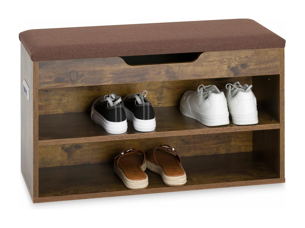 Nidchicshop Shoe Storage Bench with Chest and Shelf, Padded Seat, Capacity 8-10 Pairs, Old Style and Brown Colors, 31255CQVZ