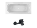 Calmetop 170x75cm right-hand bathtub pack with bath/shower mixer tap, matte black, and drain 29084CTIF