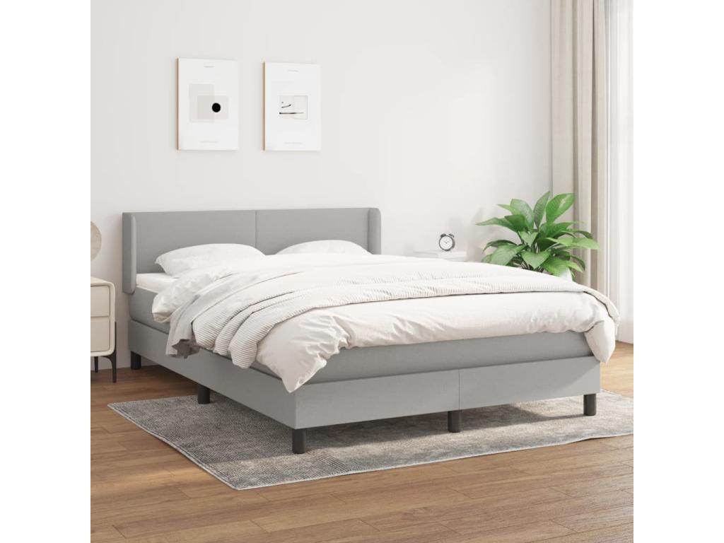 Upholstered bed base with mattress, light grey, 140x190cm, fabric, 72957RPHA