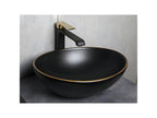 Nidchicshop oval ceramic countertop washbasin, black with gold trim, 41.5 x 33.5 cm, 32197UWHP