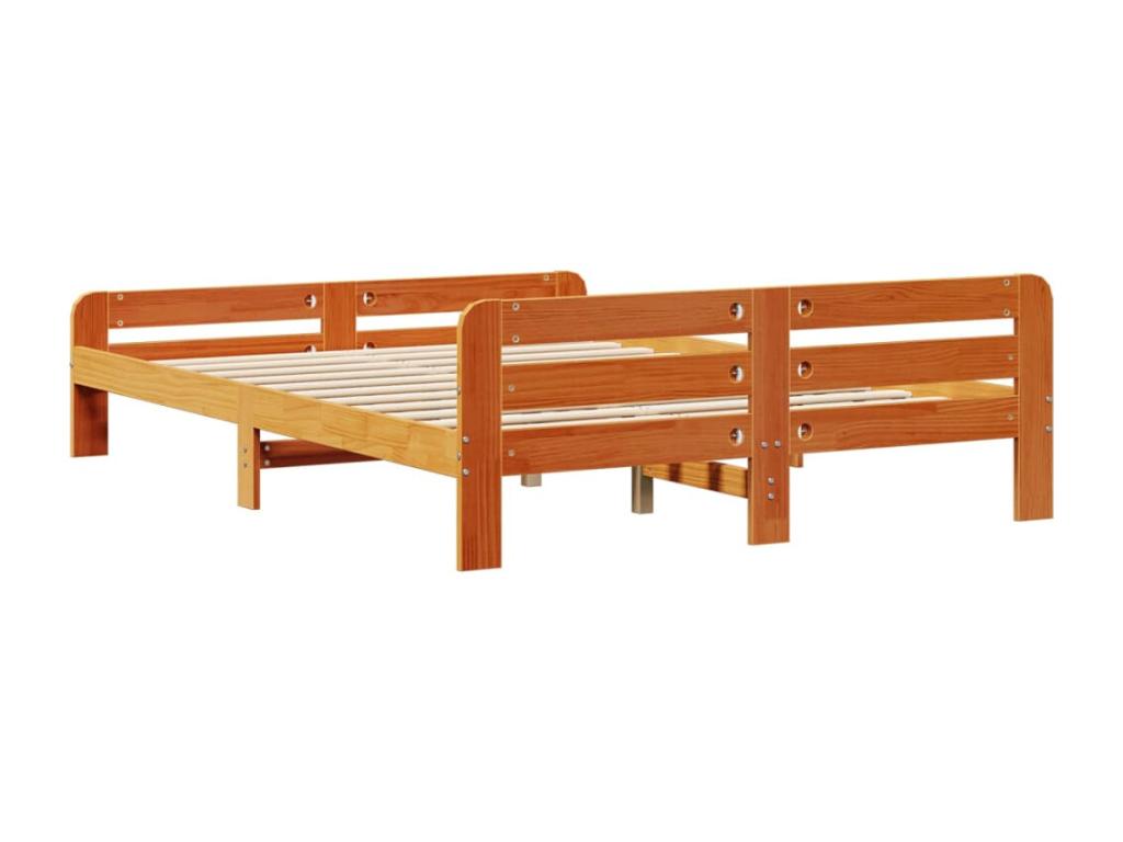 Bed frame without mattress, brown wax finish, 140x200cm, solid pine wood, 15588BQAB