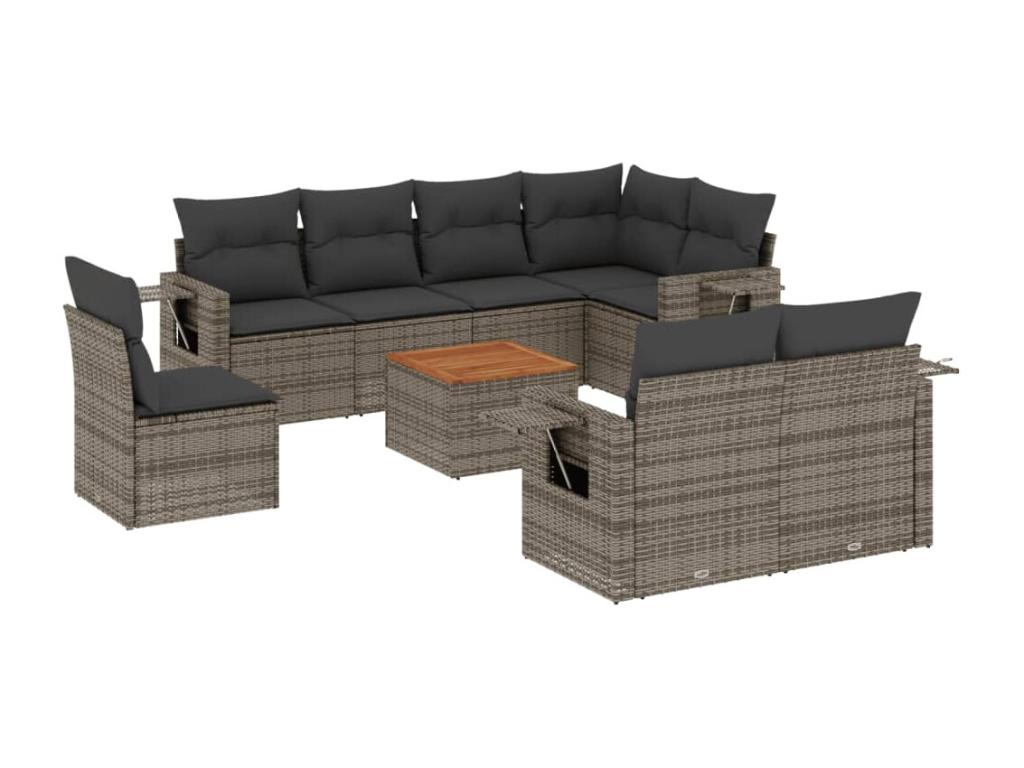 9-piece garden furniture set with grey resin wicker cushions 92650DBYJ