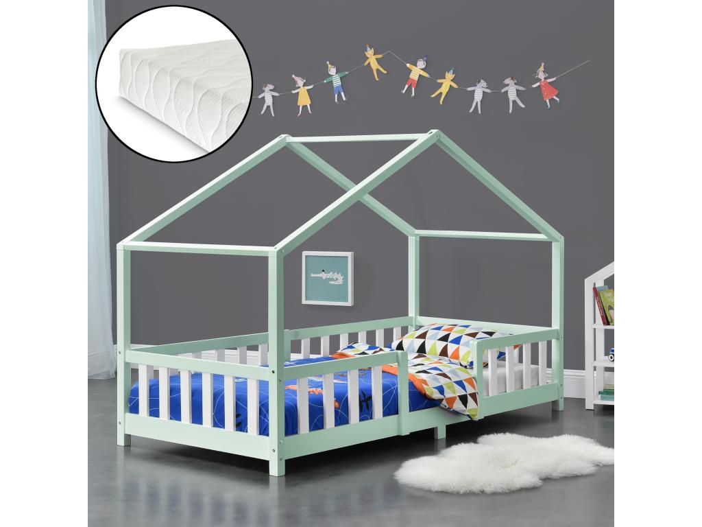 Calmetop Children's House-Shaped Bed with Cold Foam Mattress 200x90cm Mint White 58418YUNU