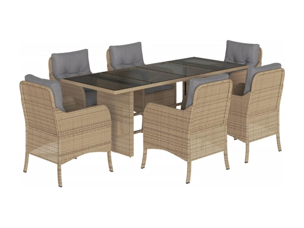 7-piece beige poly rattan garden dining set and cushions 57286QWGO